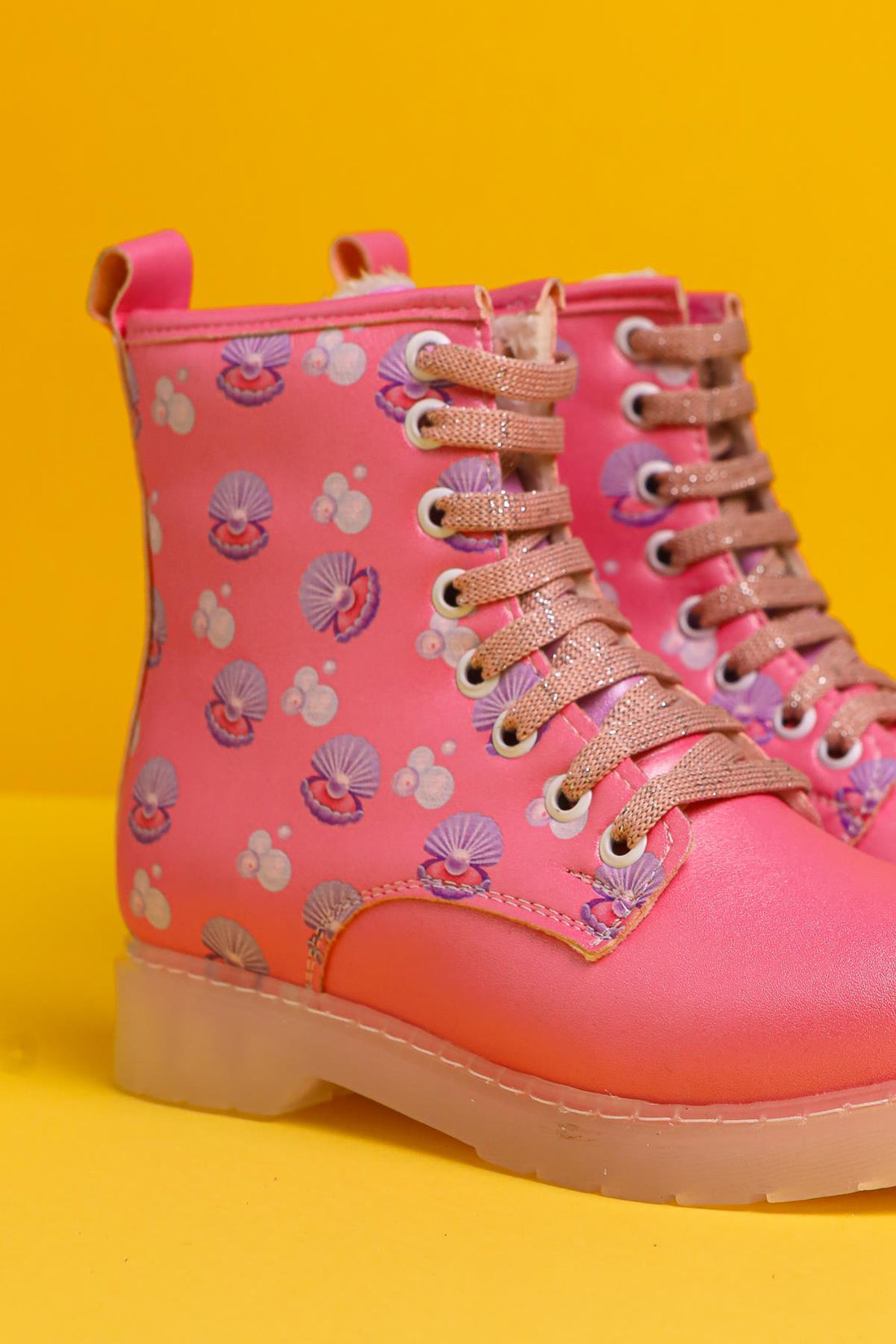 Freda Pink Sea Creature Print Lace-Up Light-Up Kids Boots