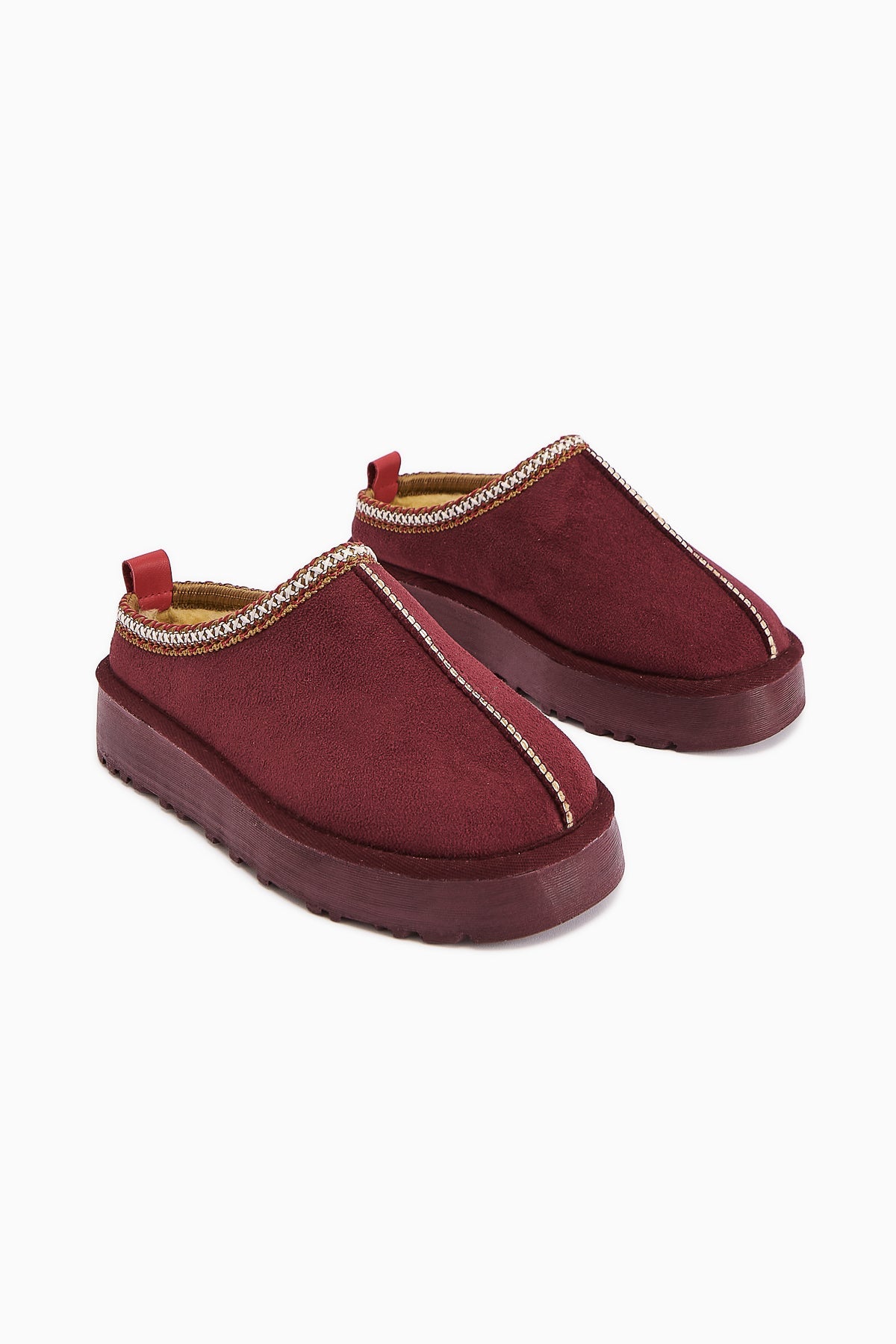 Anne-Liis – Burgundy Suede Woven-Detail Winter Slide (Women)