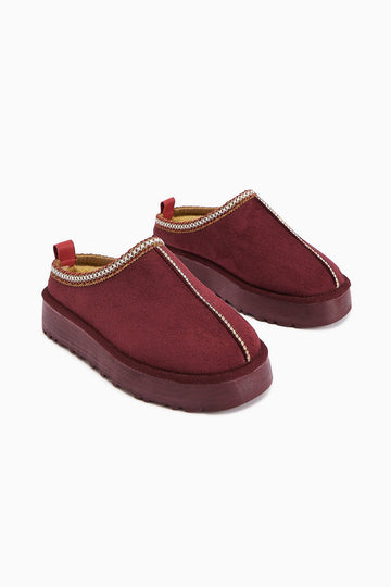 Anne-Liis – Burgundy Suede Woven-Detail Winter Slide (Women)