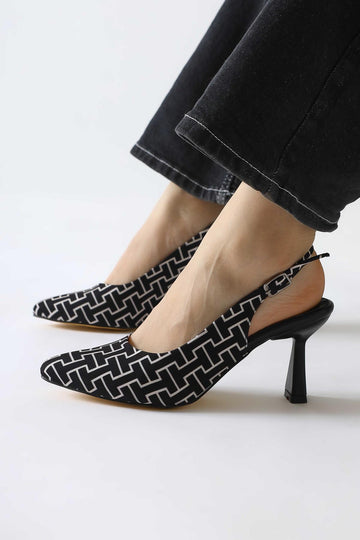 Ernesa - Black Geometric-Patterned Heeled Shoe (Women)