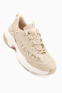 Rozhin Beige Sequined Thick Sole Women's Sport Shoes