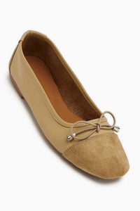 Anjela Genuine Leather Beige Bow Detailed Women’s Ballet Flats