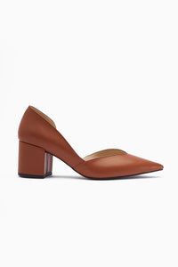 Albena Genuine Leather Tan Pointed Toe Detailed Heeled Women’s Shoes