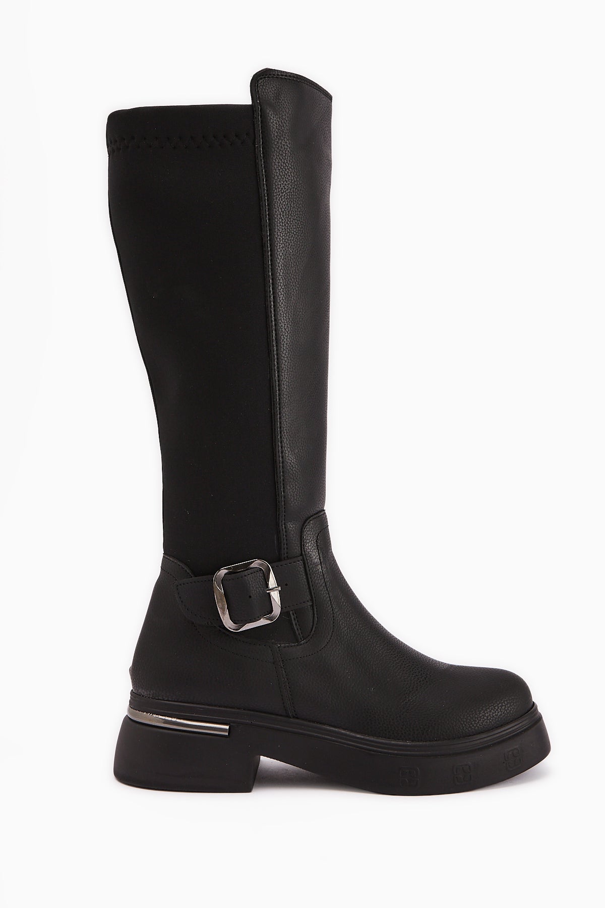 Faria Black Diving Fabric Detailed Buckled Thick Sole Boots
