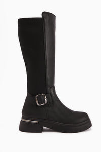 Faria Black Diving Fabric Detailed Buckled Thick Sole Boots