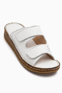 Aditi Genuine Leather White Double Strap Women’s Slippers