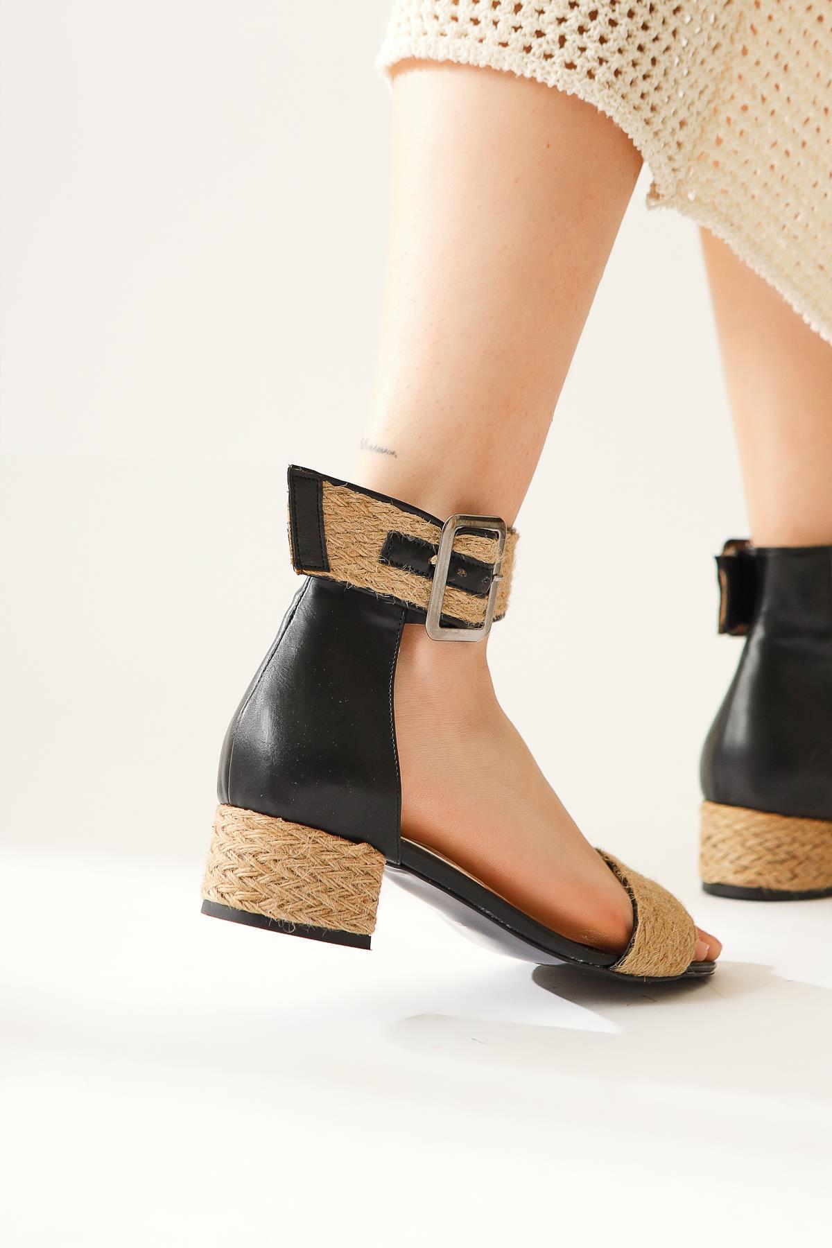 Ariola – Black Thick Straw-Strap Sandal (Women)