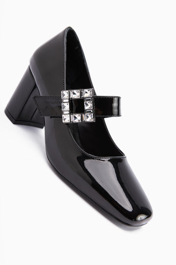 Liss Black Patent Square-Toed Women’s Heeled Shoes