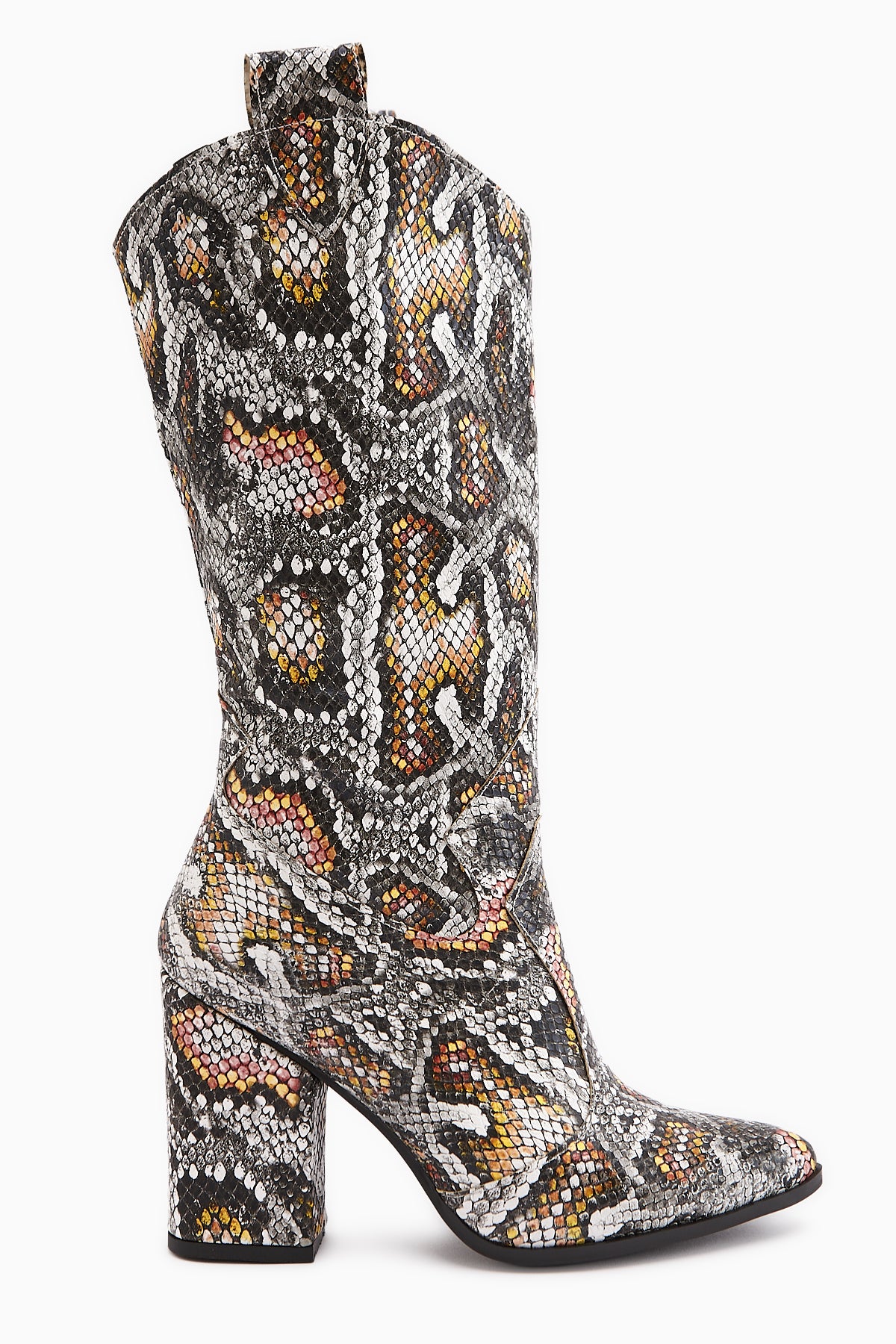 Keri Snake Print Asymmetrical Cut Women’s Short Heeled Boots