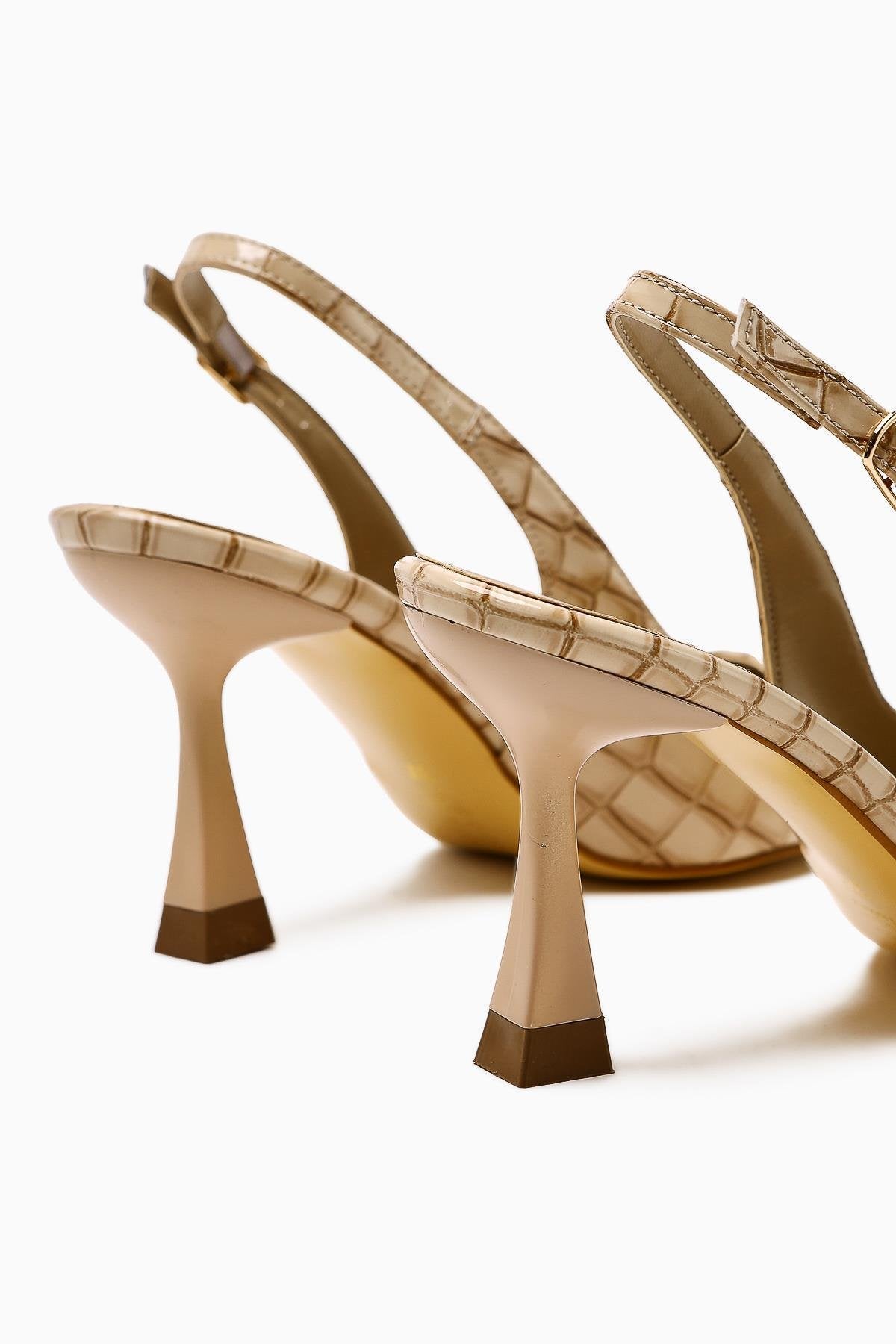 Zamira Beige Croco Closed Toe Heeled Women's Shoes