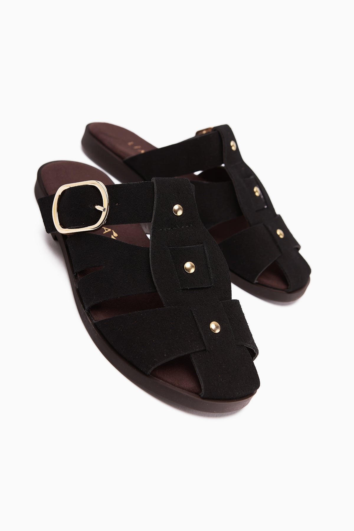 Hima Black Comfort Buckled Women's Slippers