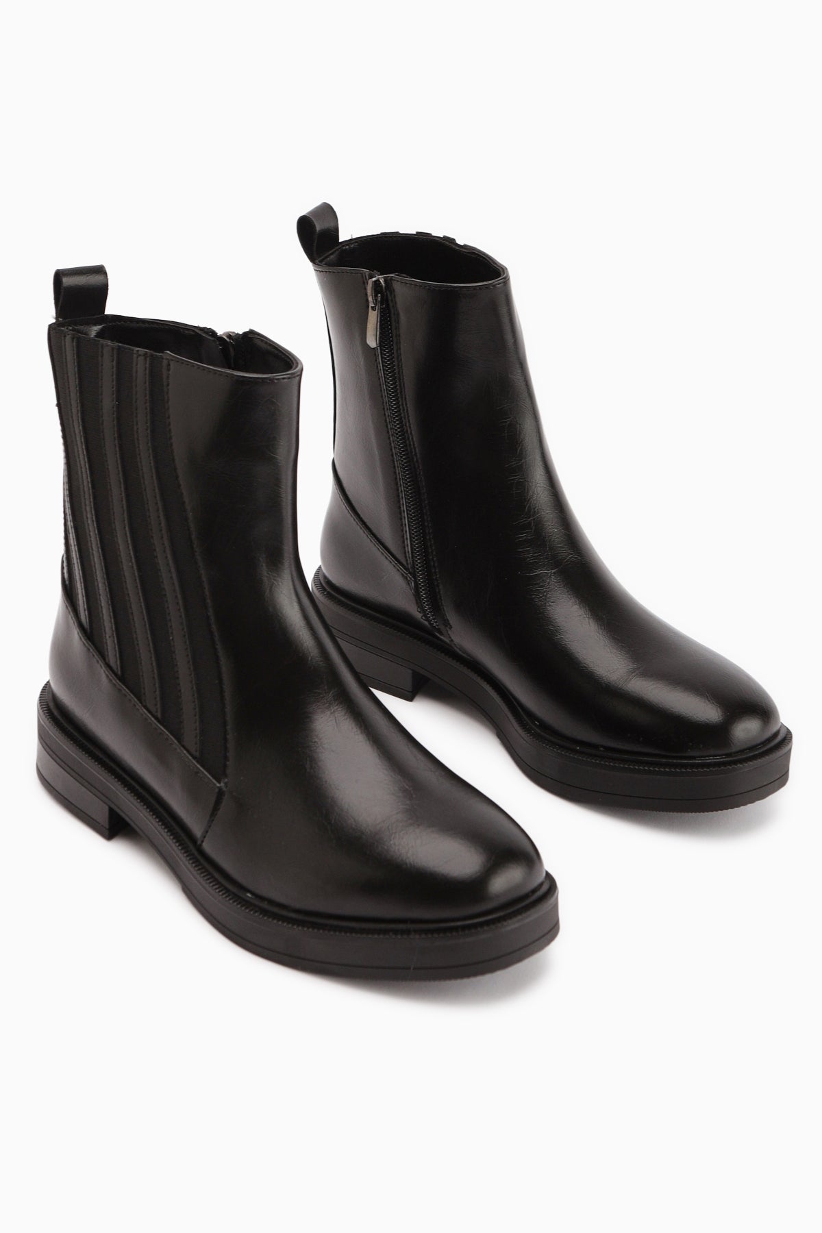 Lena Black Elastic Detailed Women's Boot