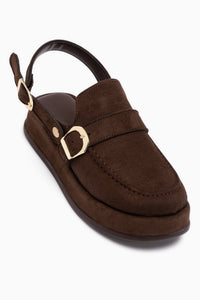 Gity Coffee Suede Double Buckle Women’s Slingback Loafer Shoes