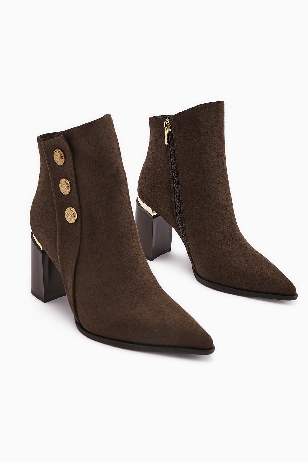 Mayvi Brown Suede Buckle Detailed Heeled Women's Boot