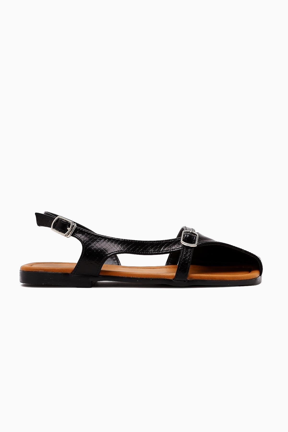 Almina Black Belt Detail Women's Sandal