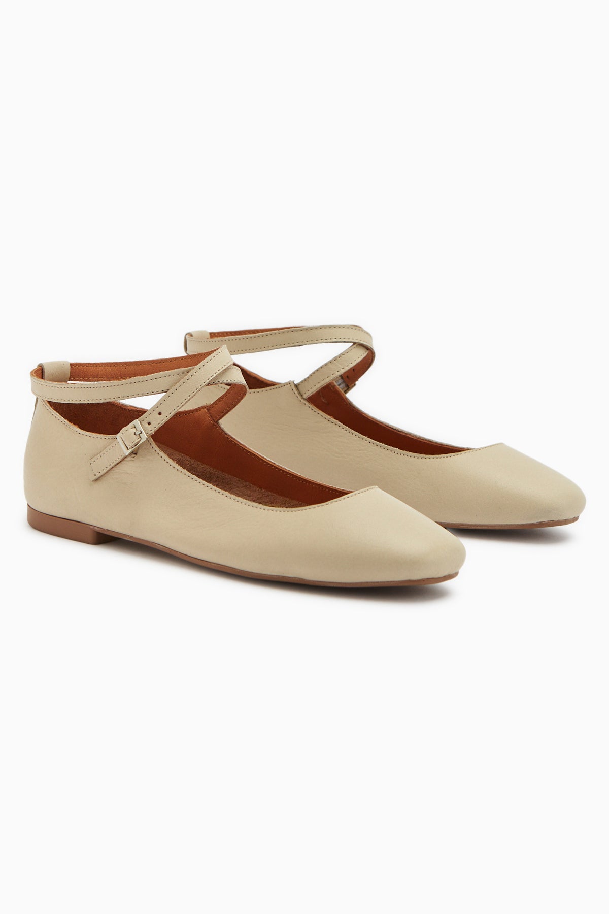 Genuine Leather Beige Cross Strap Women’s Ballet Flats