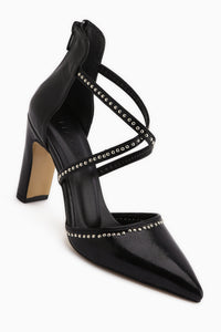 Neyla Black Studded Cross-Strap Pointed Toe Women’s Heeled Shoes
