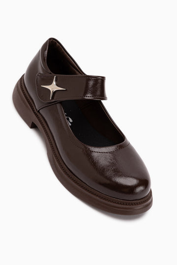 Rozalin Brown Strap Thick Sole Women’s Mary Jane Ballet Flats