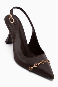 Raina Brown Stone Detailed Women’s Heeled Shoes