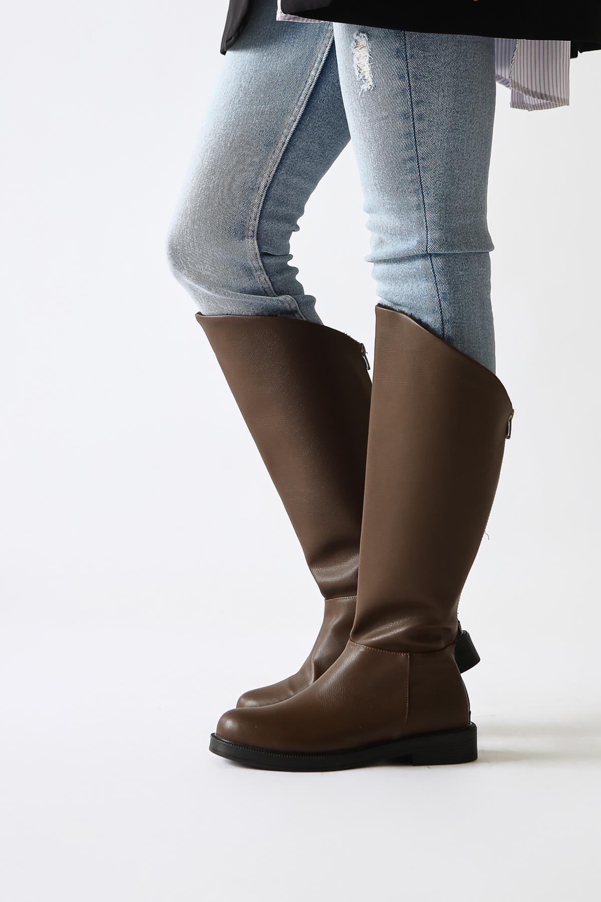 Gigi Brown Fur-Lined Foldable Back-Zip Boots