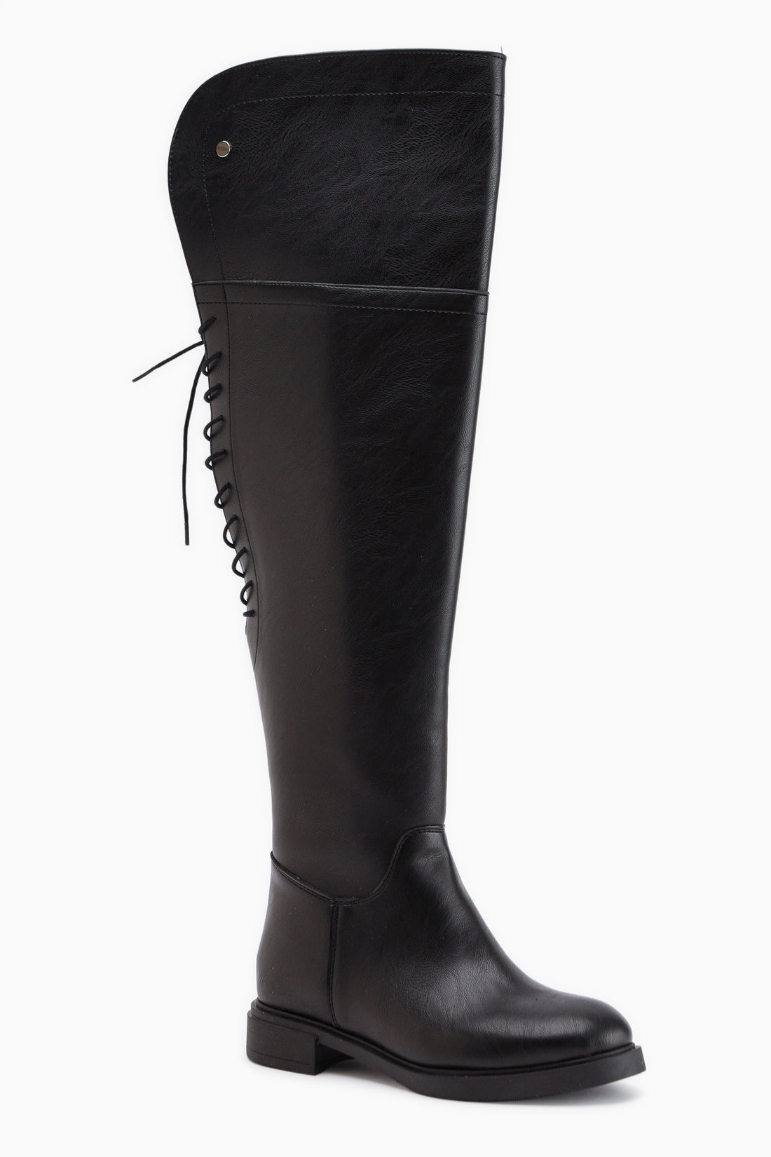 Monie Black Lace-Up Detailed Women’s Knee-High Boots