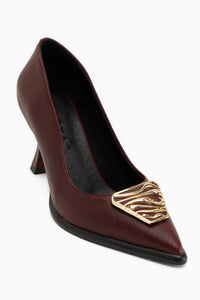 Danya Genuine Leather Burgundy Buckled Women’s Heeled Shoes