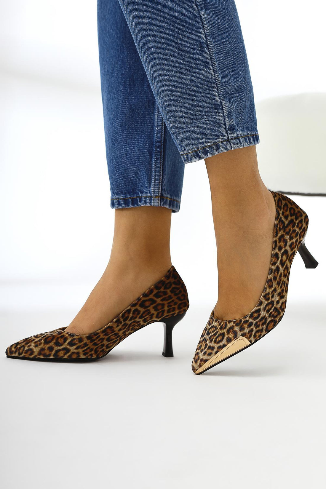 Carlota Leopard Suede Pointed Toe Metal Detailed Women’s Heeled Shoes