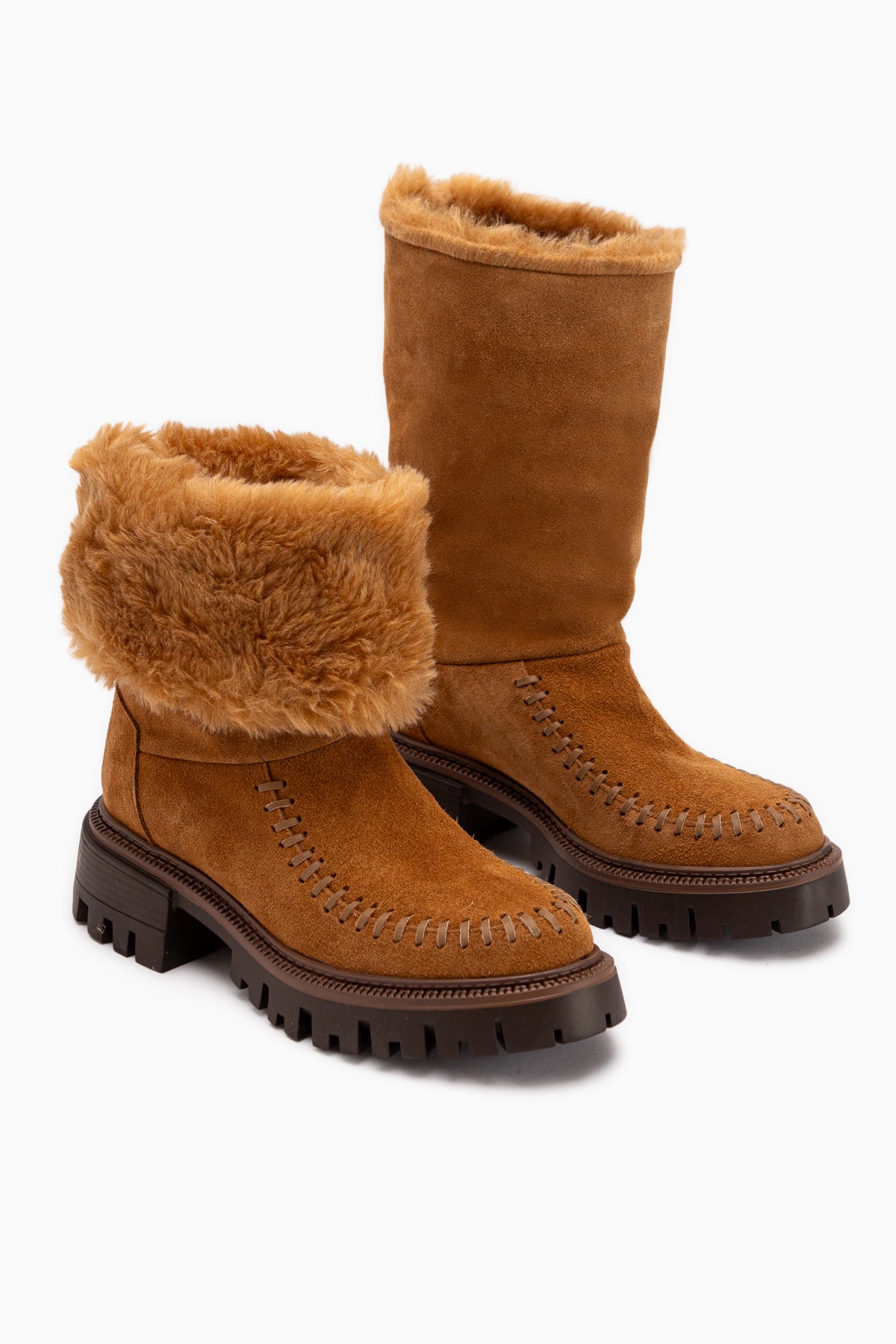 Avril Genuine Leather Tan Suede Fur Women’s Long Boots