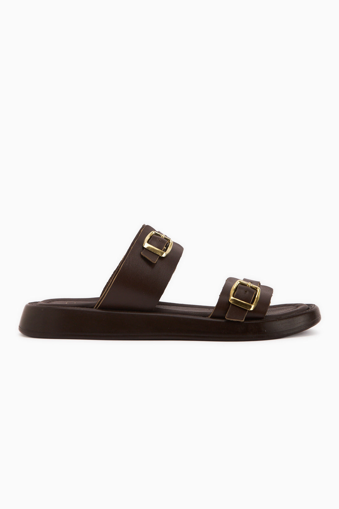 Matea Genuine Leather Brown Double Strap Women’s Slippers