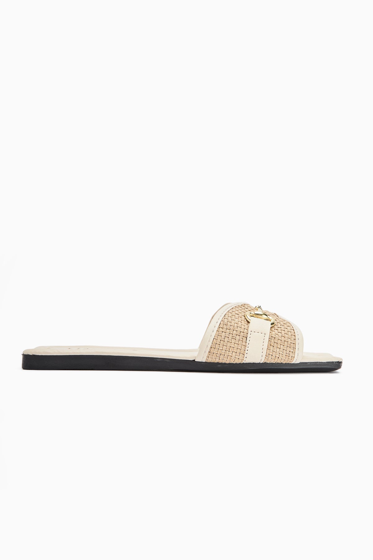 Elanor Beige Women's Flat Slippers with Buckle