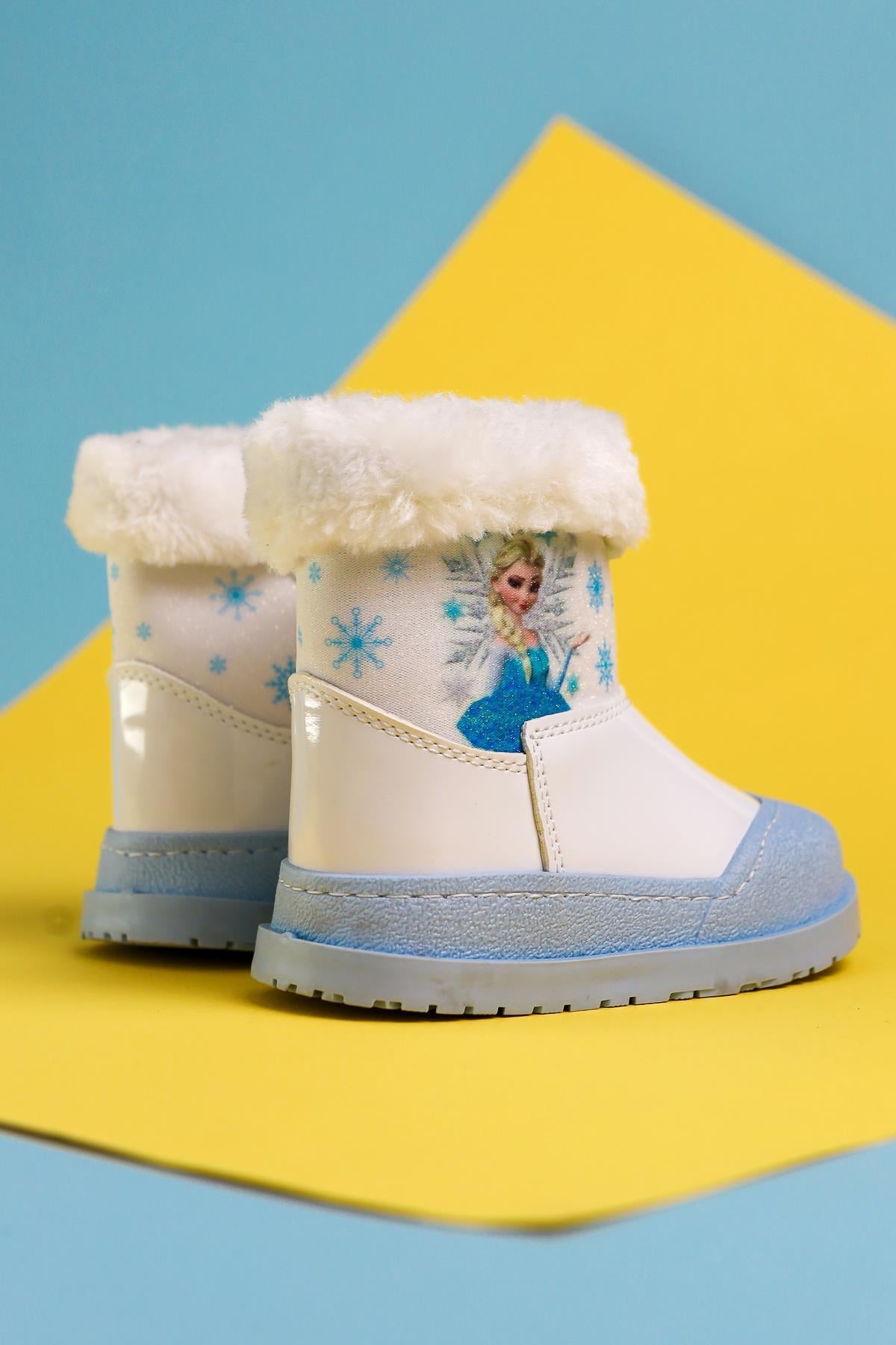 Elea White Striped Character Print Furry Lined Baby Boots