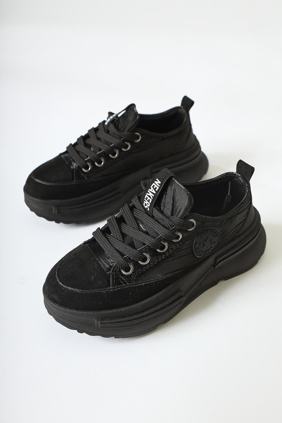 Ancy Black Parachute Fabric Star Patched Sneakers