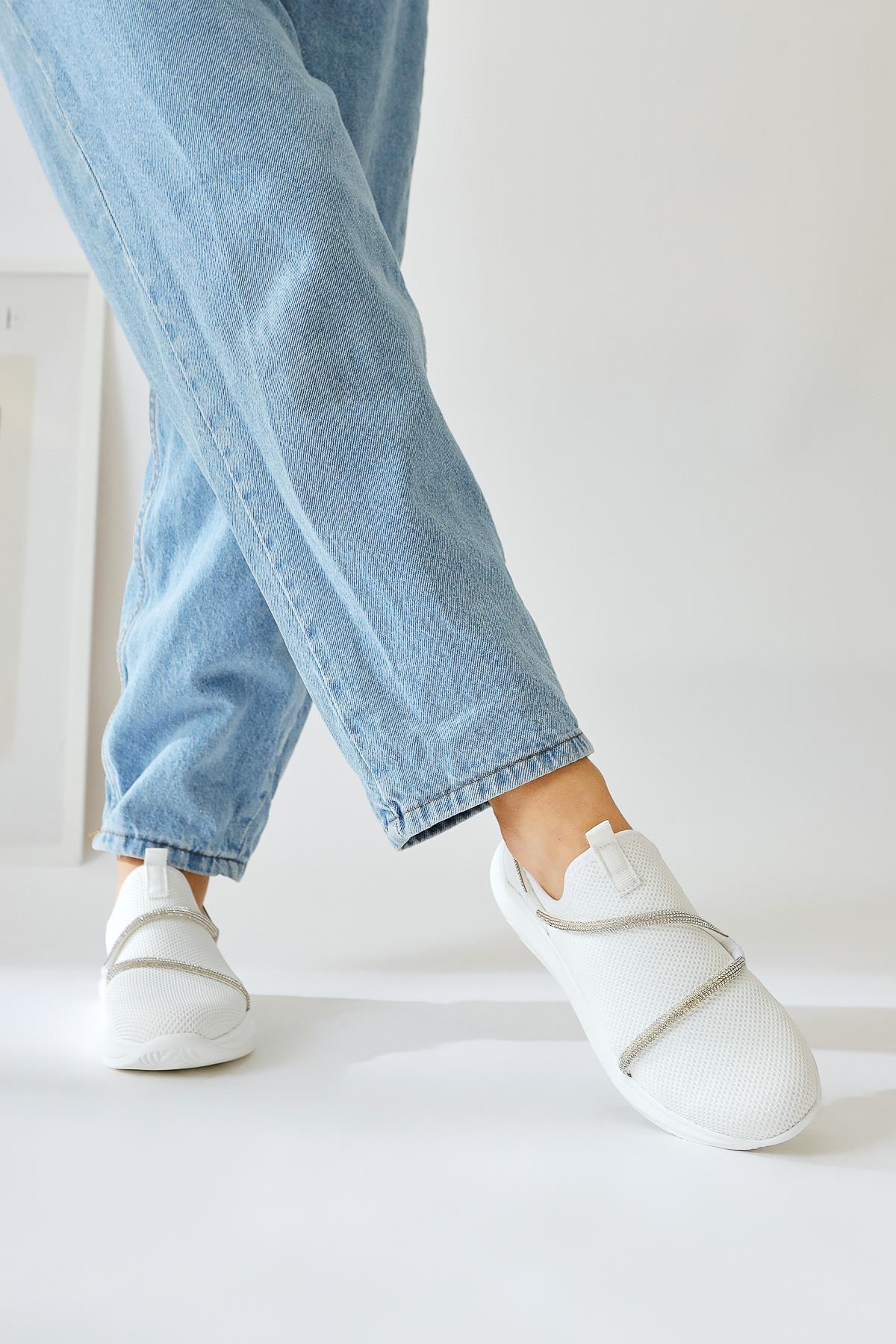 Lorrie White Stone Detailed Sport Shoes