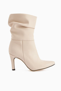 Wilma Beige Pleated Thin Heeled Boots