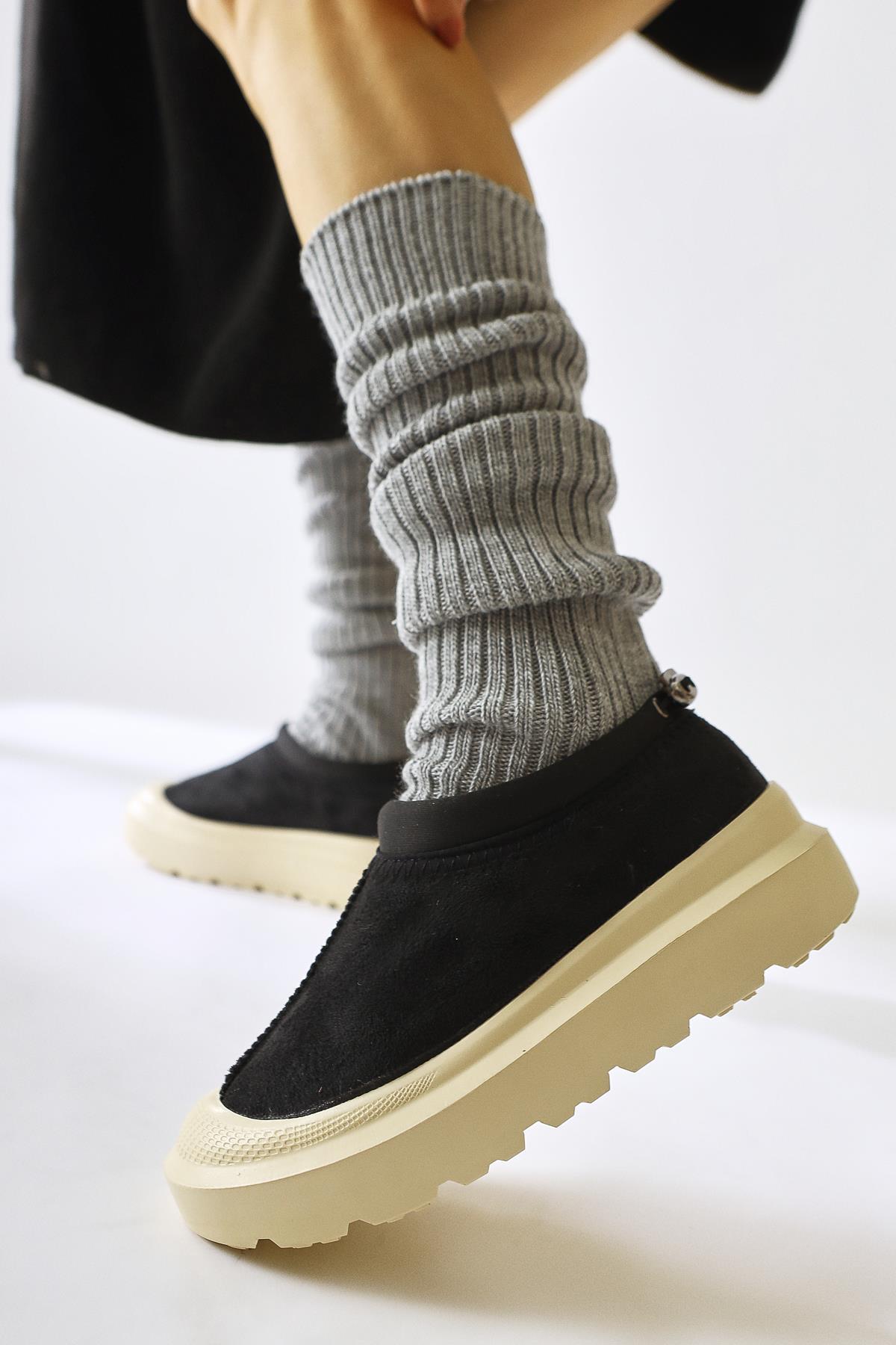 Katelyn – Black Suede-Covered Toe Fur-Lined Shoe (Women)