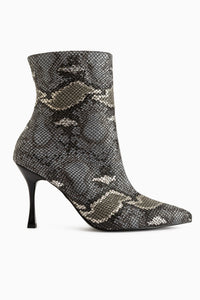 Corina Gray Snake Pattern Pointed Toe Women’s Heeled Boots