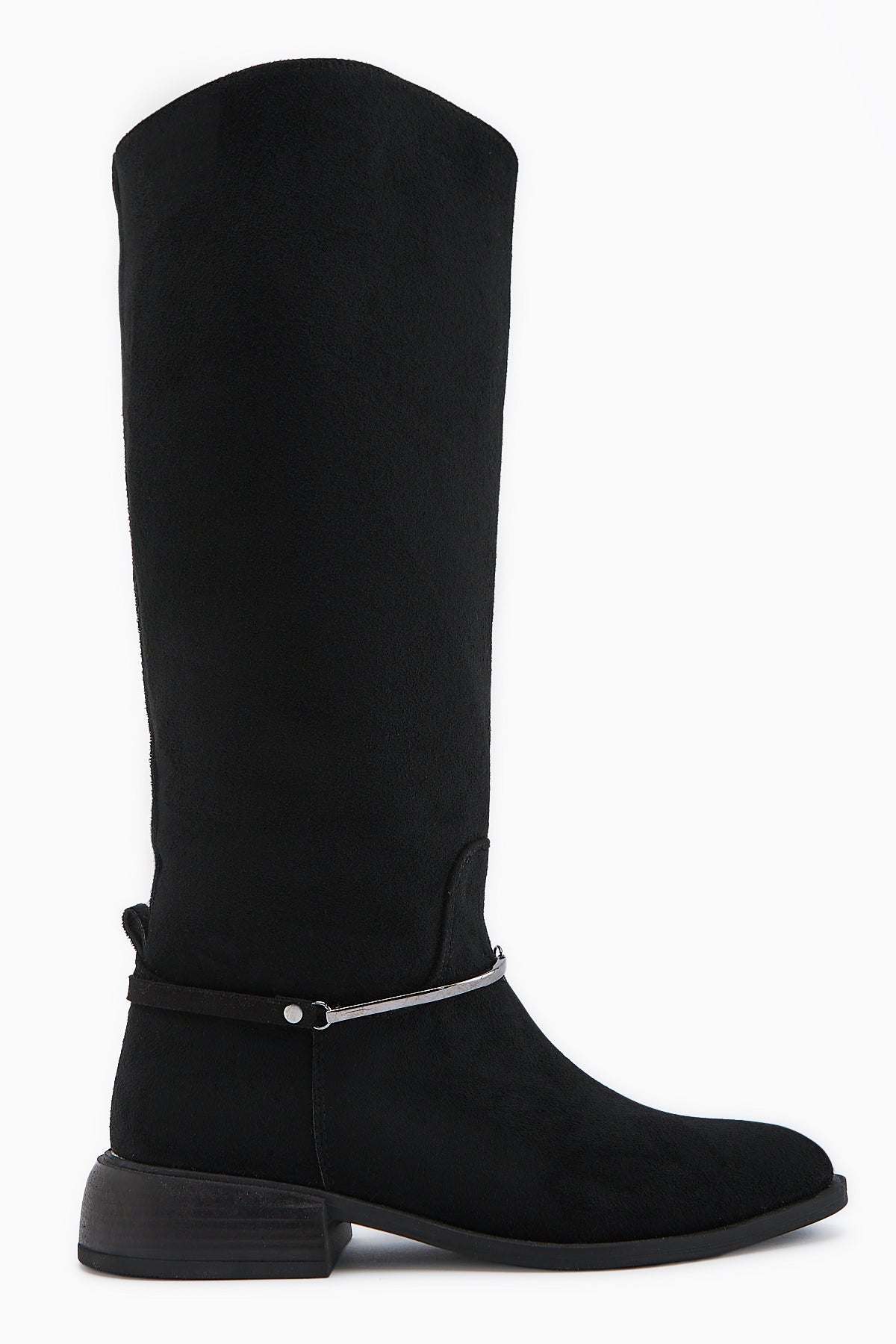 Zeina Black Suede Buckled Women's Boots
