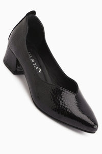 Samia Genuine Leather Black Snake Pattern Thick Heeled Women’s Shoes