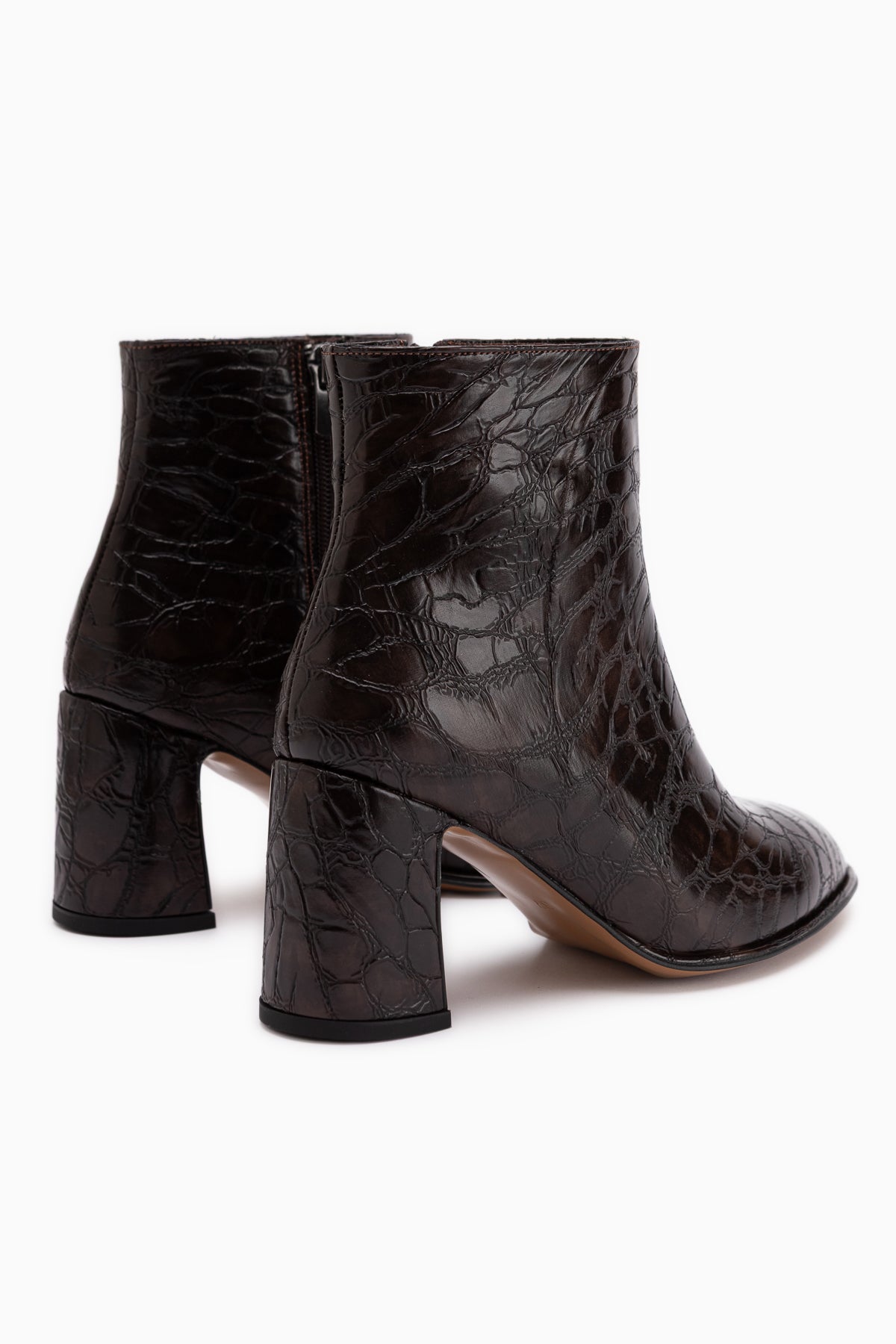 Marion Brown Crocodile Pattern Women’s Heeled Boots