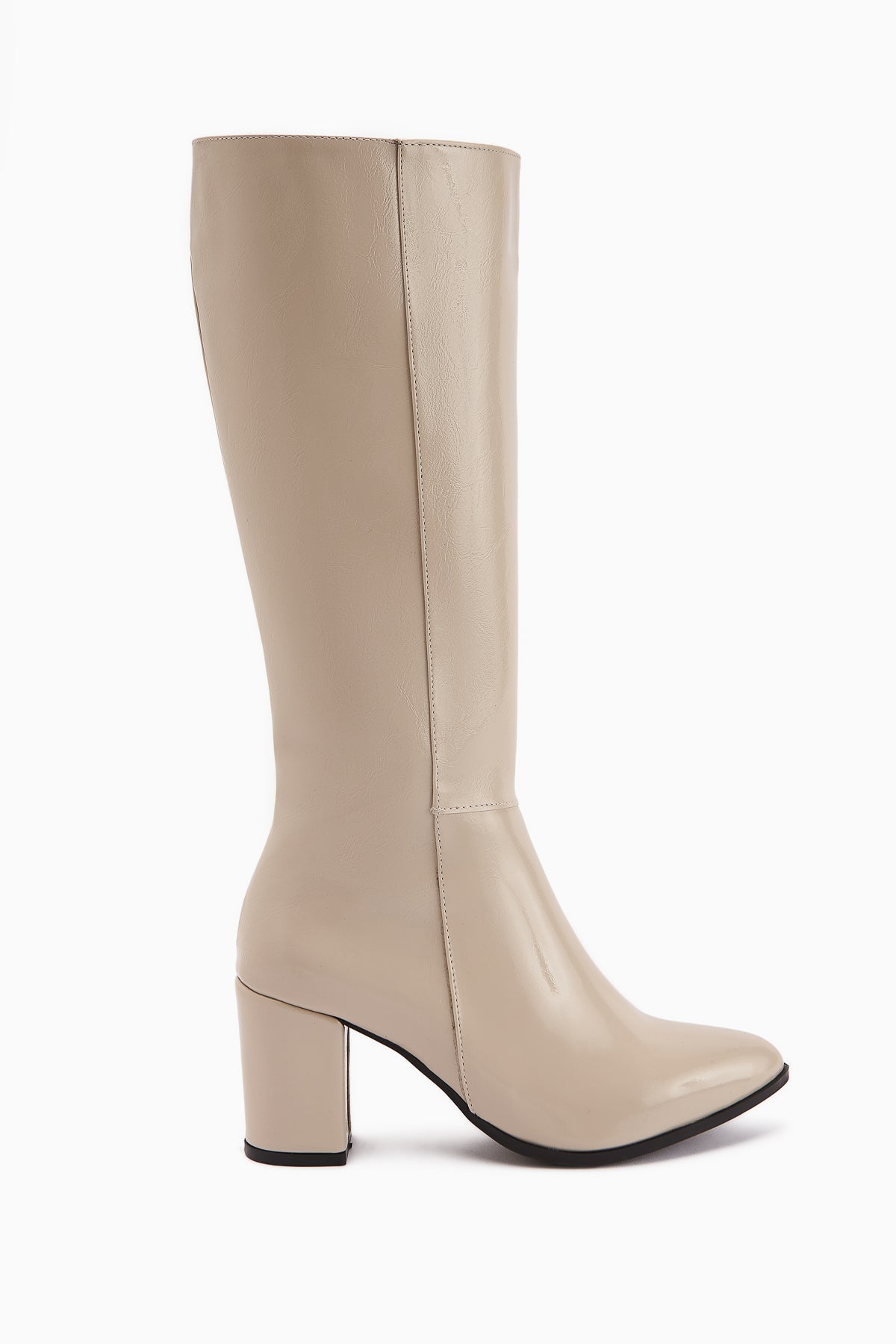 Tatum Beige Pointed Toe Mid Heel Boot