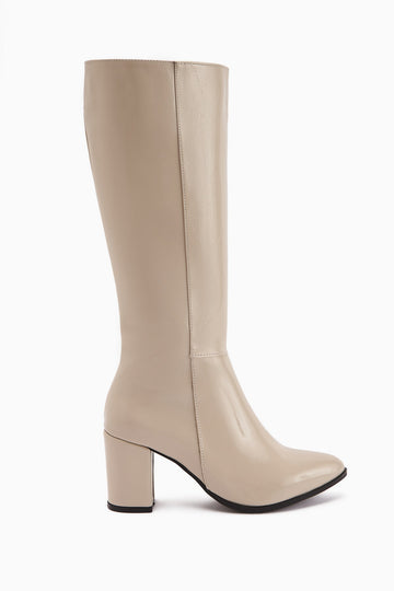 Tatum Beige Pointed Toe Mid Heel Boot