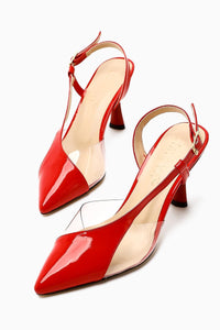 Aliah Red Patent Leather Pointed Toe Pumps with Transparent Detail