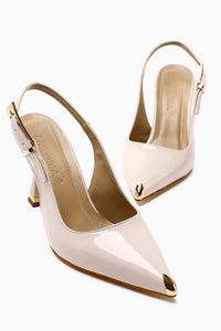 Viona Beige Patent Closed Toe Women’s Heeled Shoes