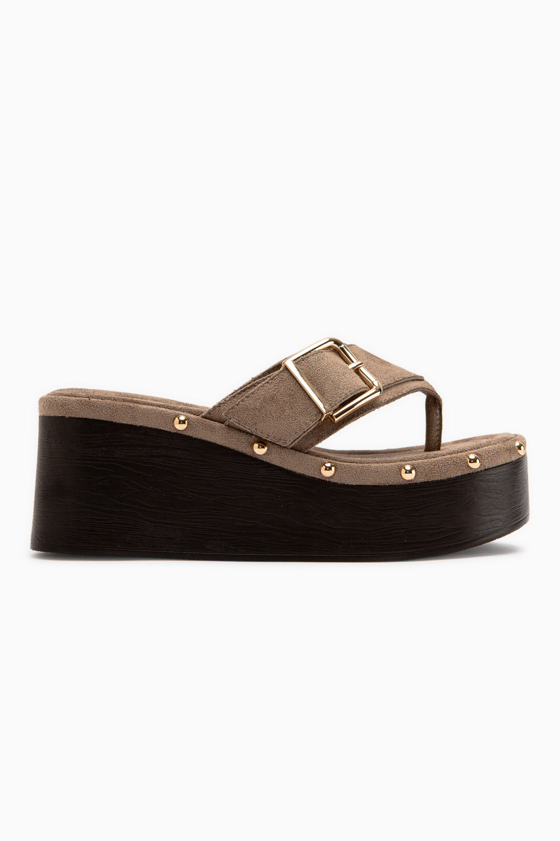 Arla Beige Suede Buckle Detailed Women’s Wedge Sandal