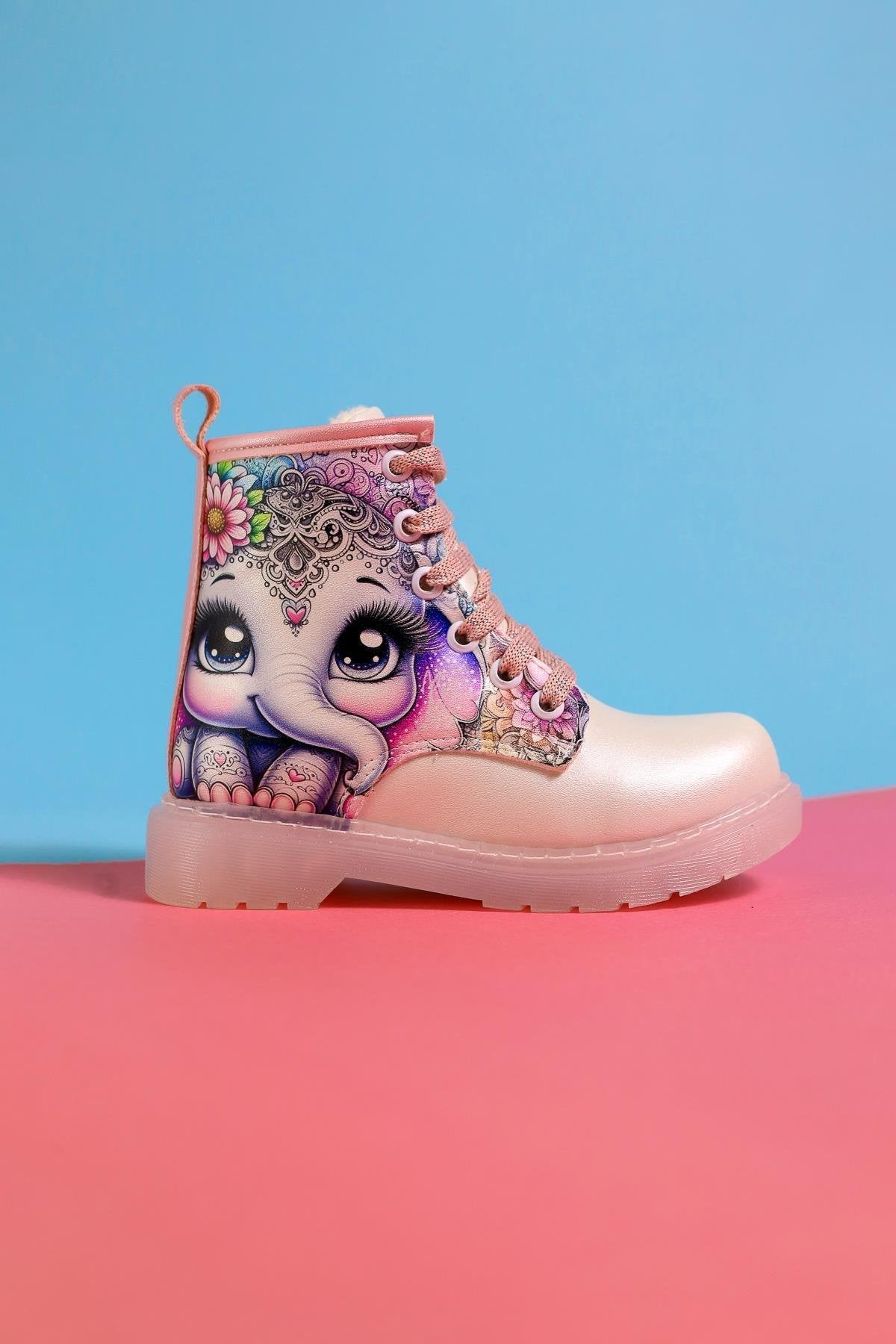Lovise Mother of Pearl Cartoon Character Print Lace-Up Kids' Boots