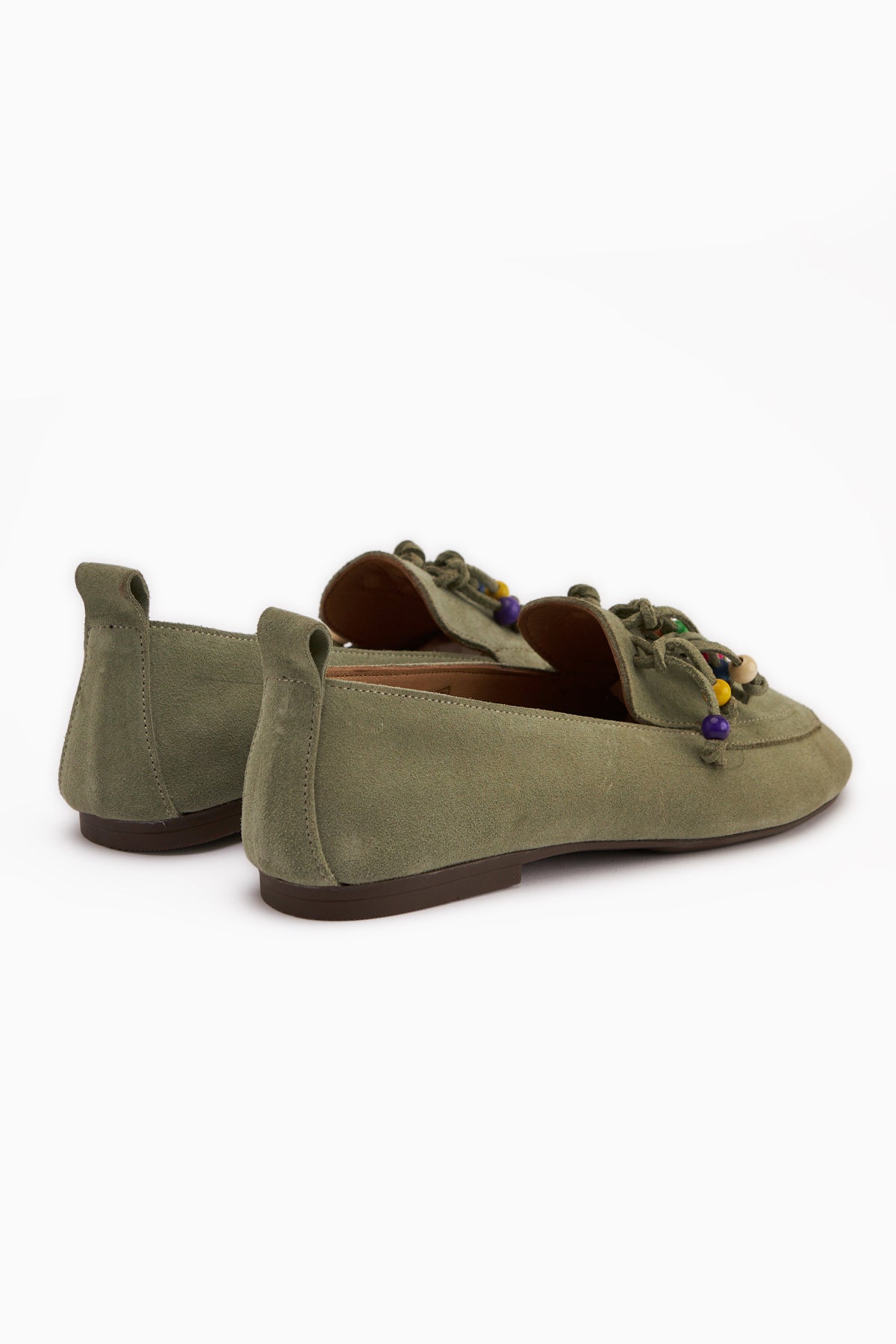 Benita Genuine Leather Khaki Beaded Detailed Women’s Loafer