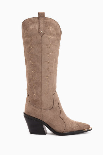 Elnora Beige Suede Embroidered Western Women’s Boots