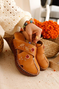 Alto Genuine Leather Comfort Slippers with Distressed Sole in Taba