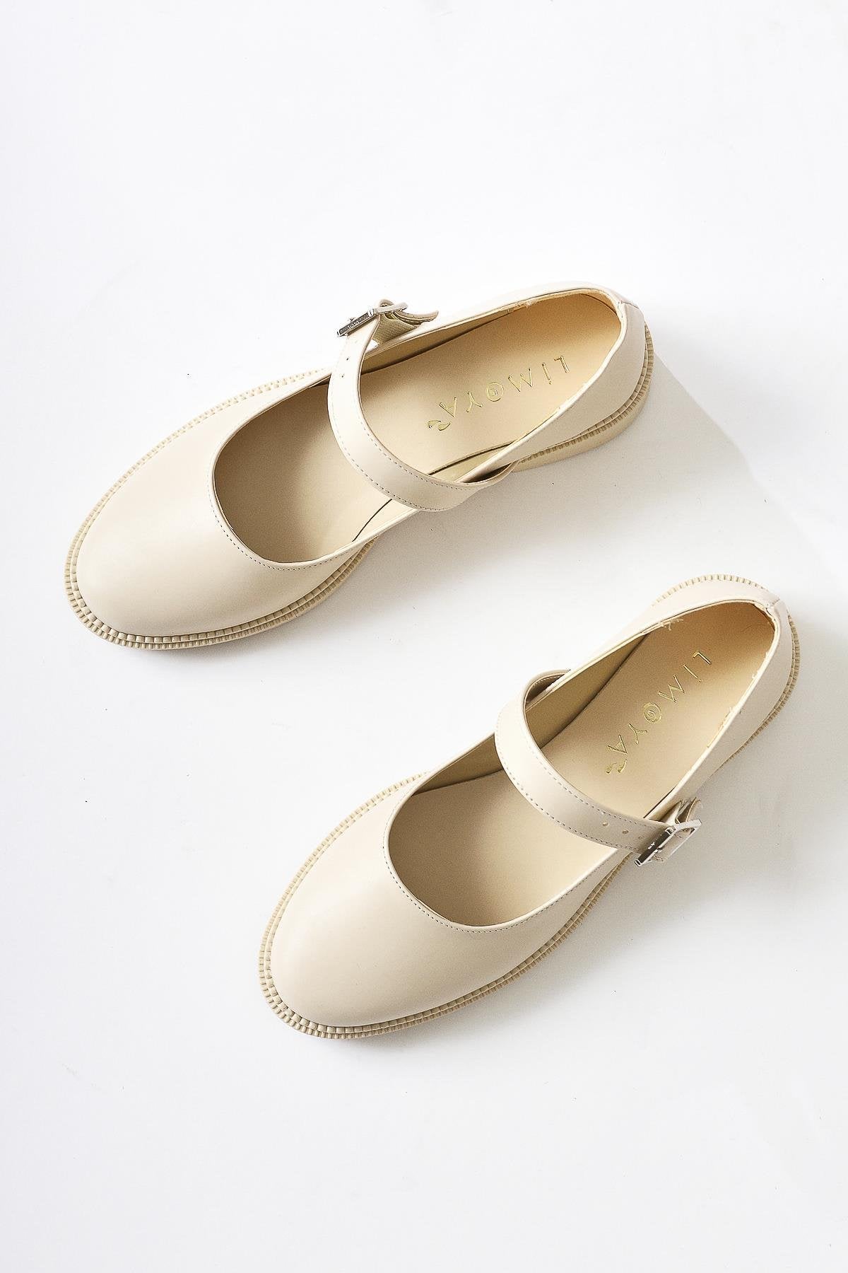 Vivy Cream Round Toe Single Strap Everyday Shoe
