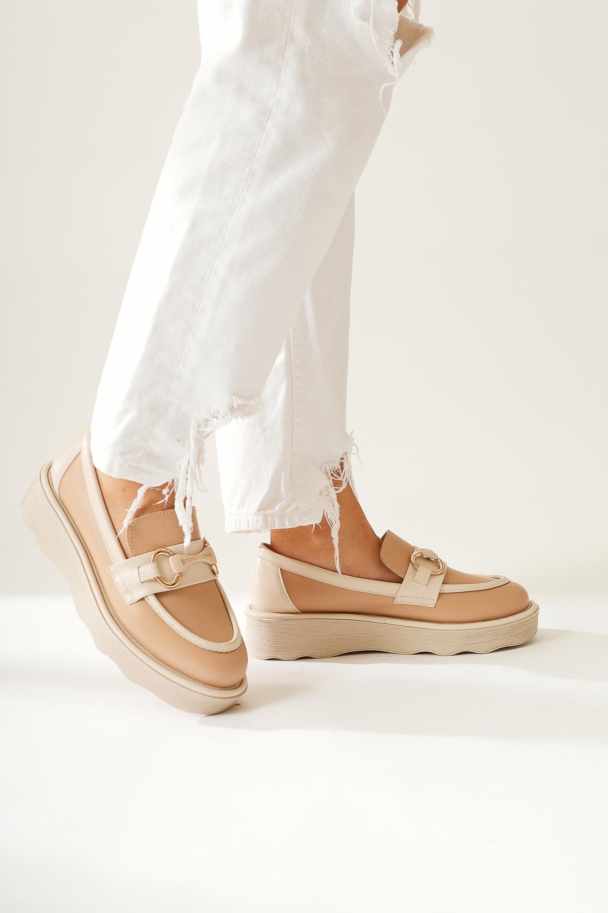 Larah – Nude-Beige Buckle-Detail Loafer (Women)